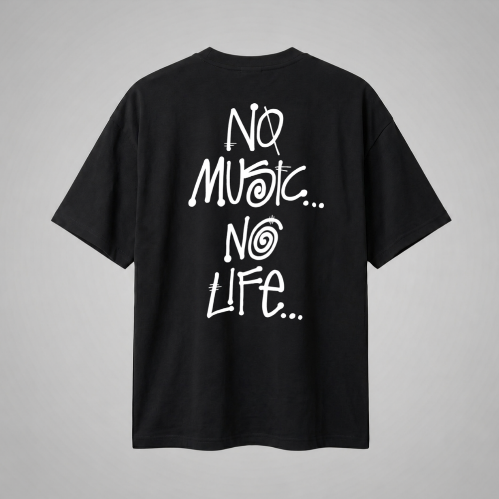Oversize Premium T-Shirt No Music No Life - Siyah
